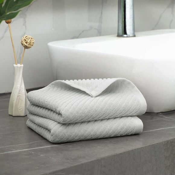 Hand Towels 100% Ribbed Cotton 2 Pcs Face Towels Gray - Picture 6 of 6